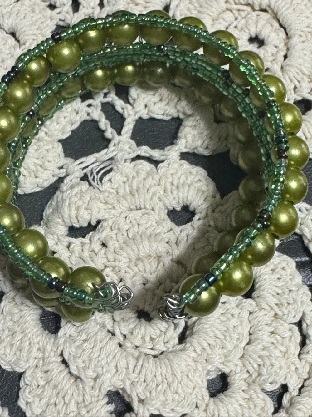Handmade Green Beaded Wrap Bracelet